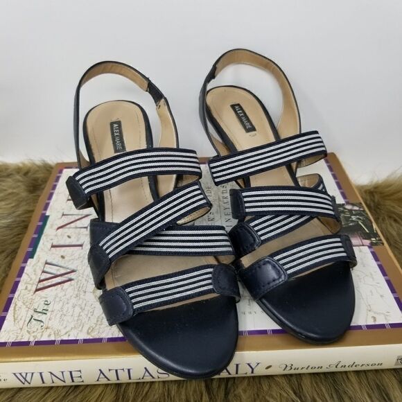 Alex Marie Navy Blue Striped Strappy Sandals. - Picture 1 of 6